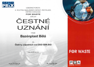 Čestné uznání Čistírna odpadních vod EKO SBR BIO