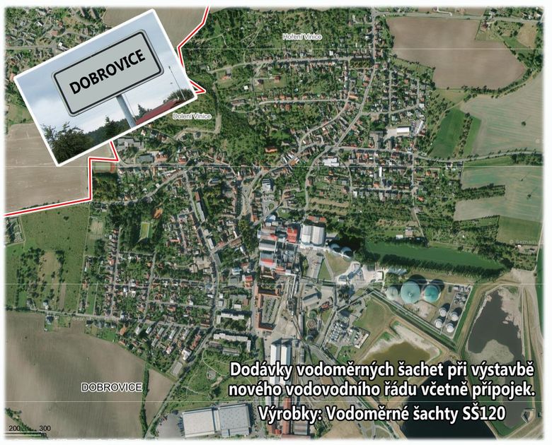 Dobrovice, výstavba vodovodního řádu, vodoměrné šachty SŠ 120