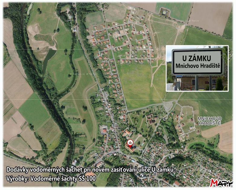 U Zámku, Mnichovo Hradiště, vodovodní řád v ulici, vodoměrné šachty SŠ 100