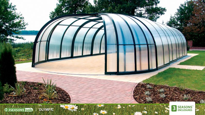 Zastřešení Olympic, čirý polykarbonát, zelený profil