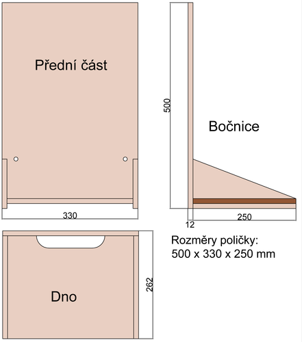 Plastová polička - výkres